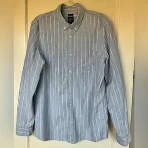 GAP blue pinstripes casual shirt, untucked fit stretch, size large tall
